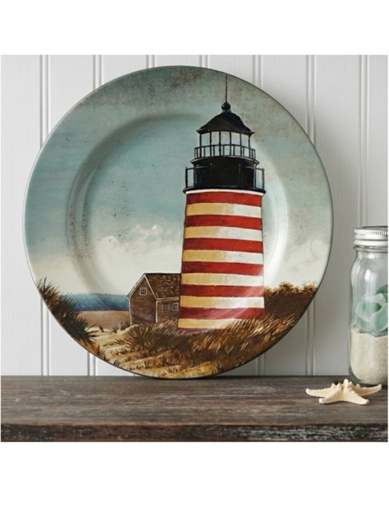 David Carter Brown Other - David Carter Brown Plate “By The Sea” Nautical Coastal Lighthouse Sakura 8 1/8”